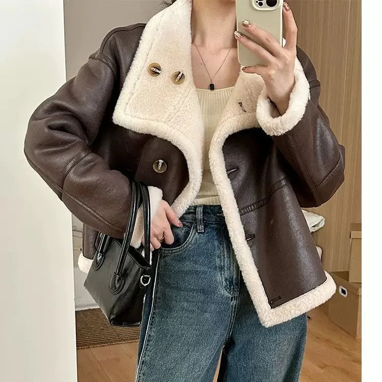 Grain Leather Coat