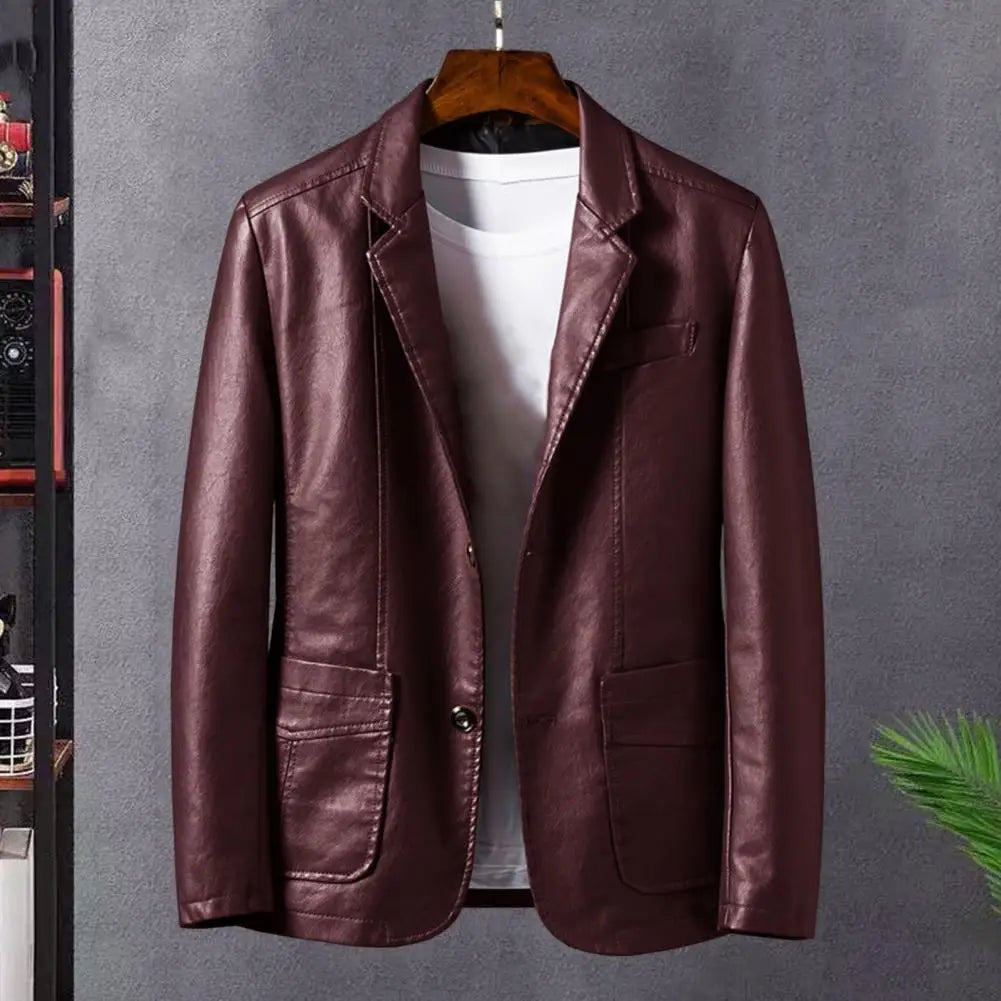 2024 Men’s PU Leather Blazer Jacket – Korean Style Slim Fit Business Leather Coat Outerwear