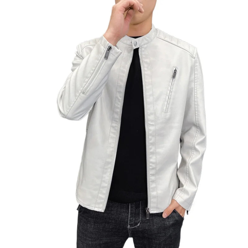 New Fashion Man Stand Collar Casual PU Leather Coats Men Slim Fit Motorcycle Leather Jackets Quality Male Spring Thin Jackets 5x